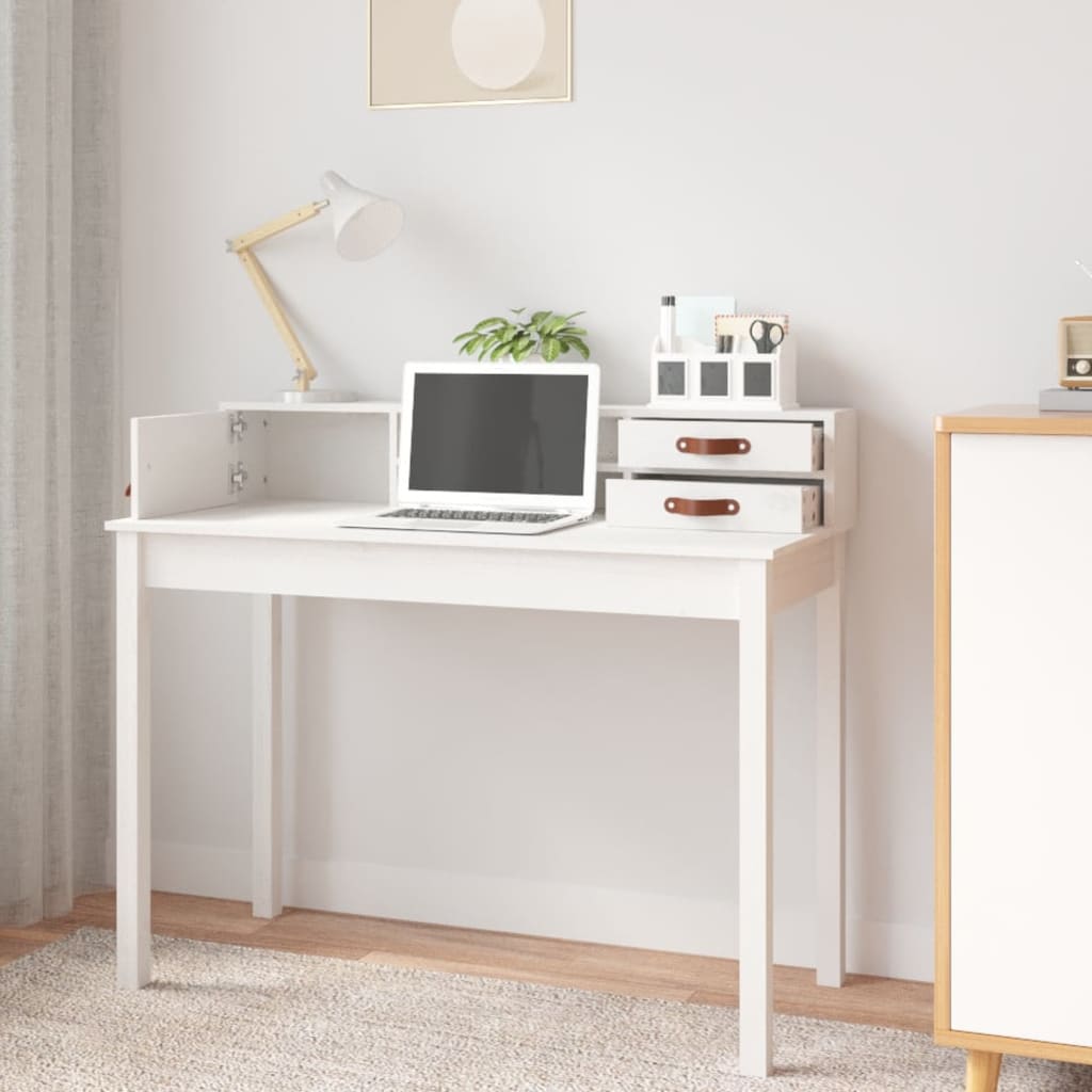 Bureau Blanc 110x50x93 cm Bois massif de pin Bureaux vidaXL