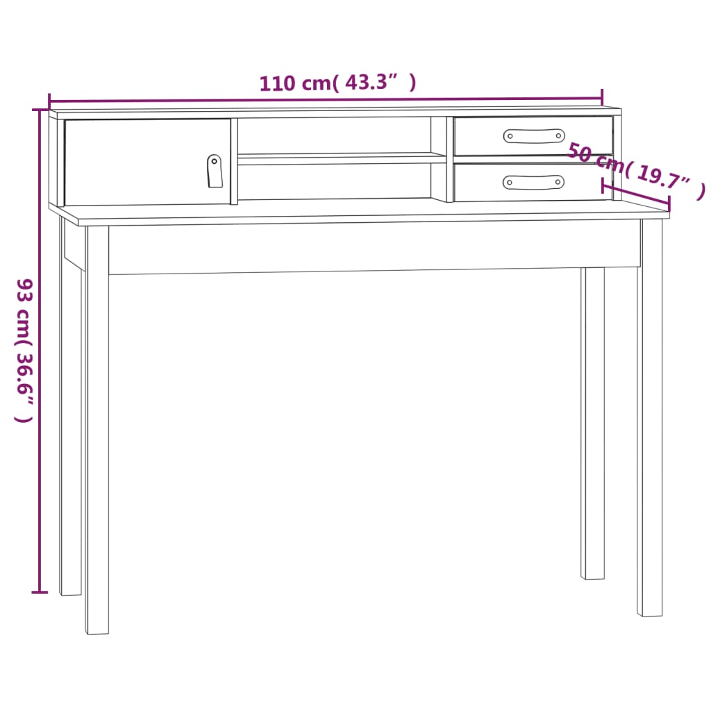 Bureau Blanc 110x50x93 cm Bois massif de pin Bureaux vidaXL