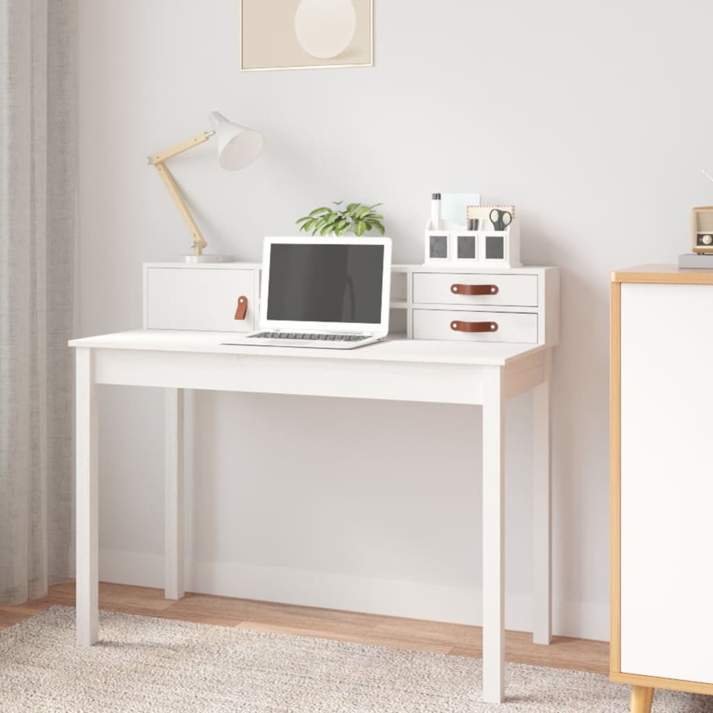 Bureau Blanc 110x50x93 cm Bois massif de pin Bureaux vidaXL