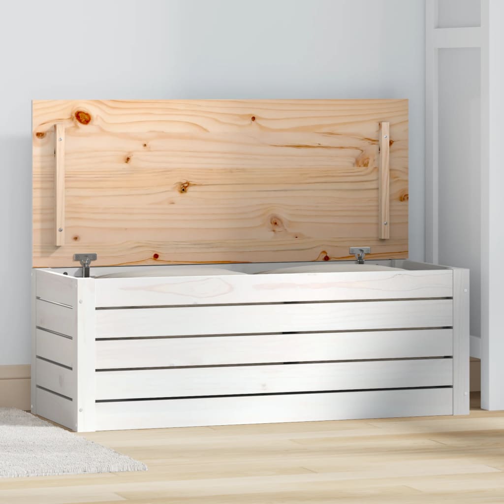 Boîte de rangement Blanc 89x36,5x33 cm Bois massif de pin Armoires & meubles de rangement vidaXL