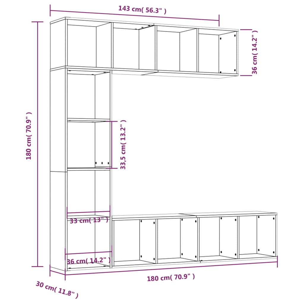 Ensemble bibliothèque/meuble TV 3 pcs Chêne marron 180x30x180cm - XIOS