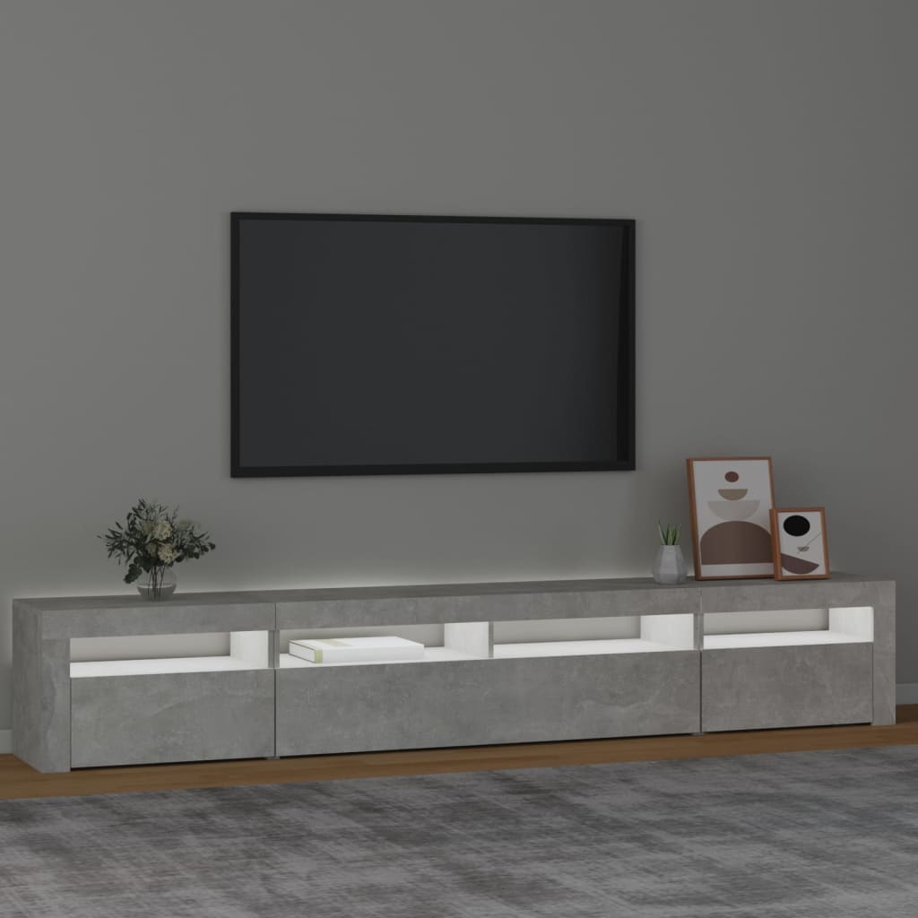 Meuble TV avec lumières LED Gris béton 240x35x40 cm - XIOS