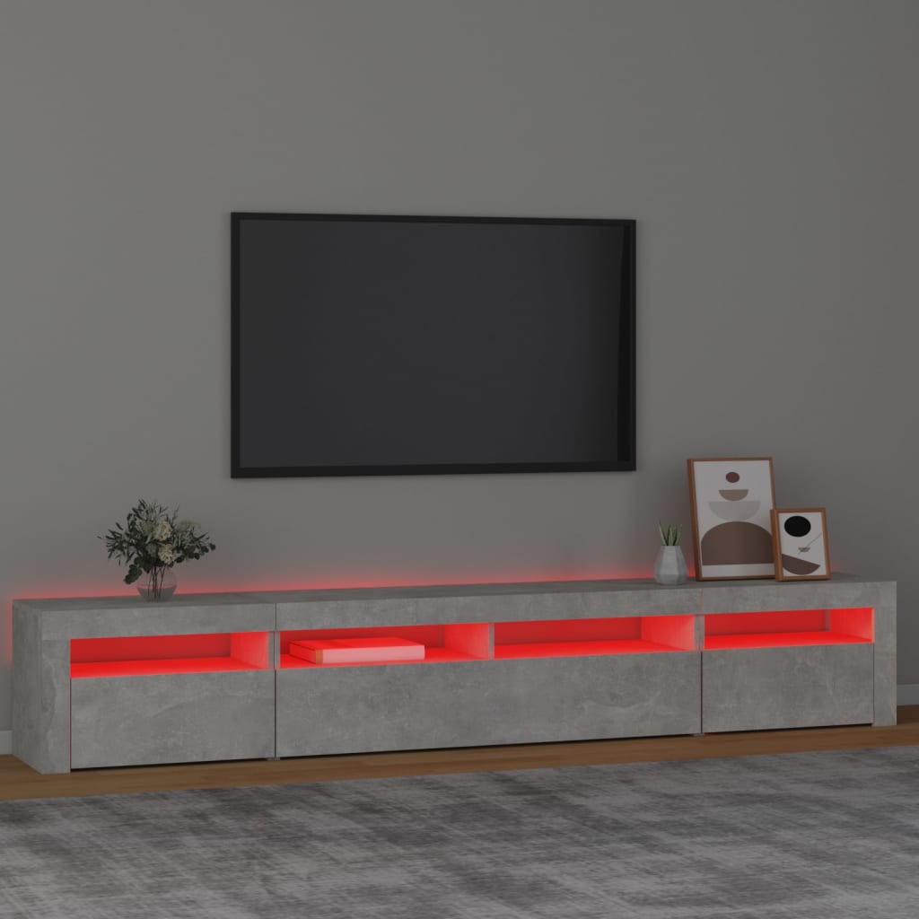 Meuble TV avec lumières LED Gris béton 240x35x40 cm - XIOS