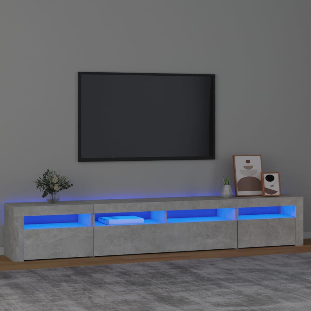 Meuble TV avec lumières LED Gris béton 240x35x40 cm - XIOS