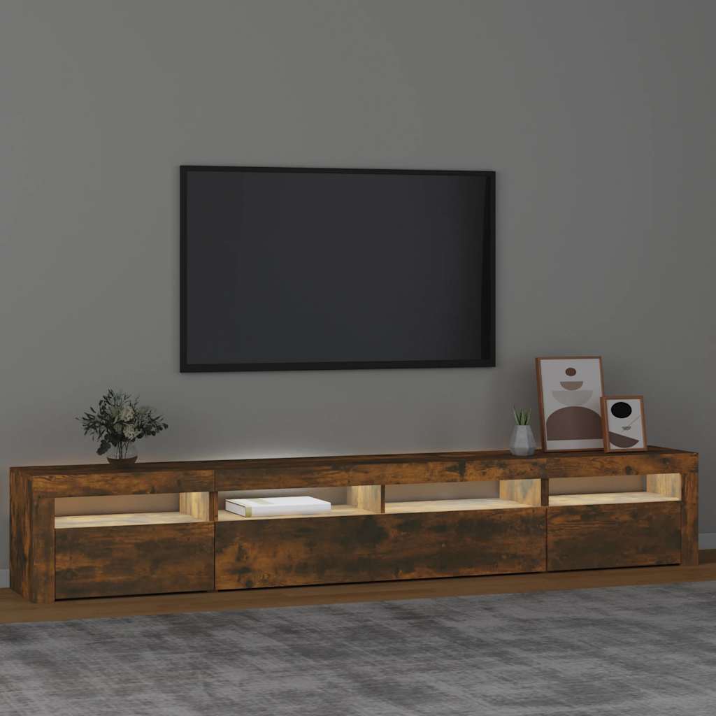 Meuble TV avec lumières LED Chêne fumé 240x35x40 cm - XIOS