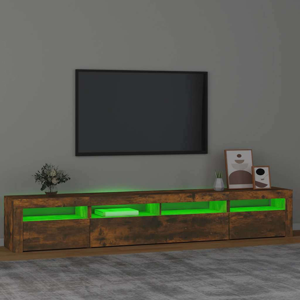 Meuble TV avec lumières LED Chêne fumé 240x35x40 cm - XIOS