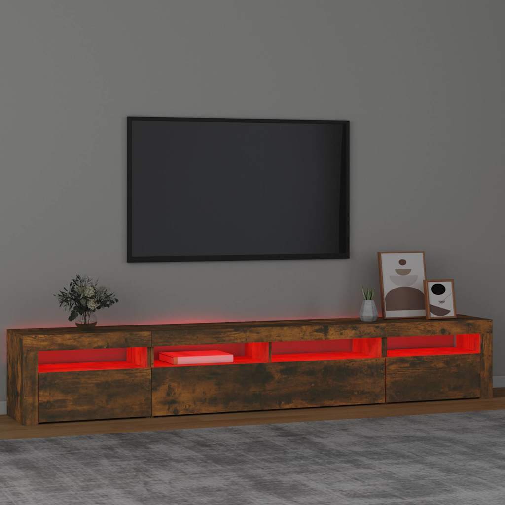 Meuble TV avec lumières LED Chêne fumé 240x35x40 cm - XIOS