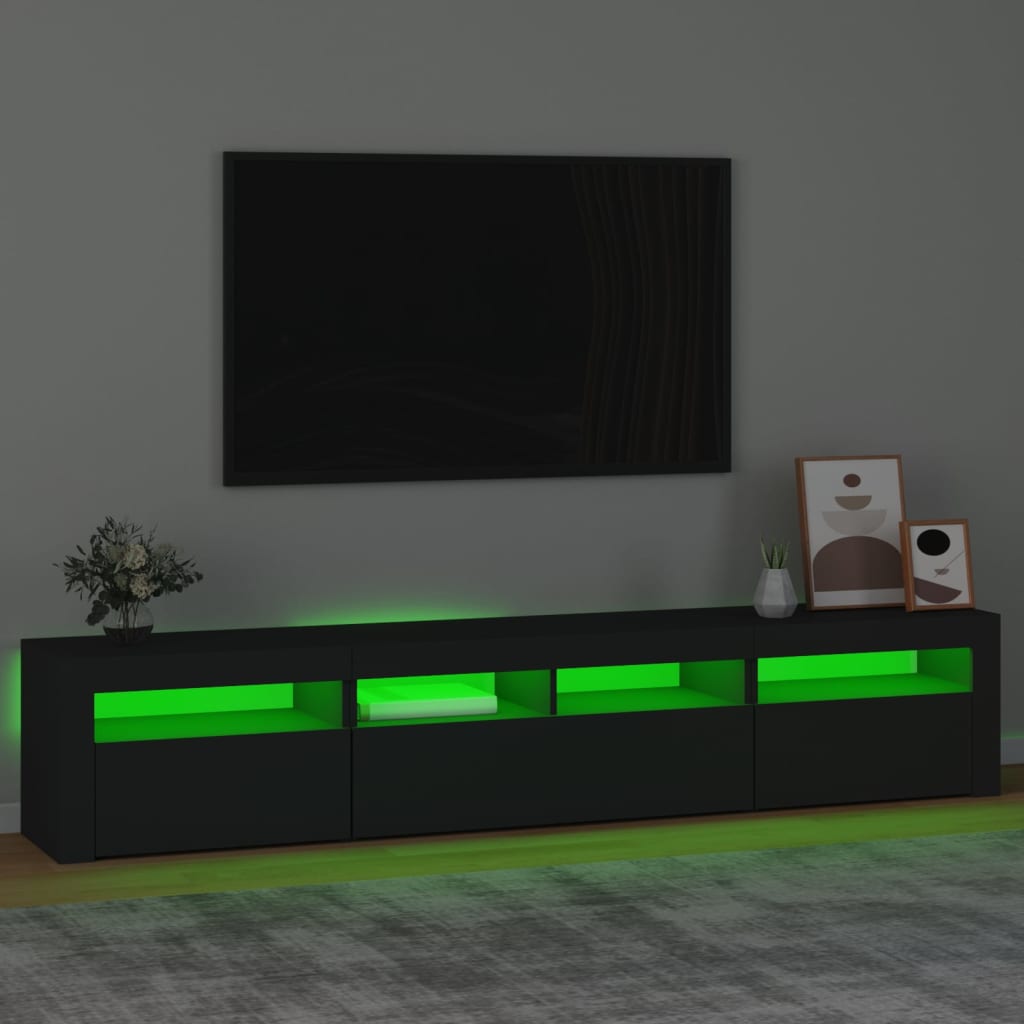 Meuble TV avec lumières LED Noir 210x35x40 cm - XIOS
