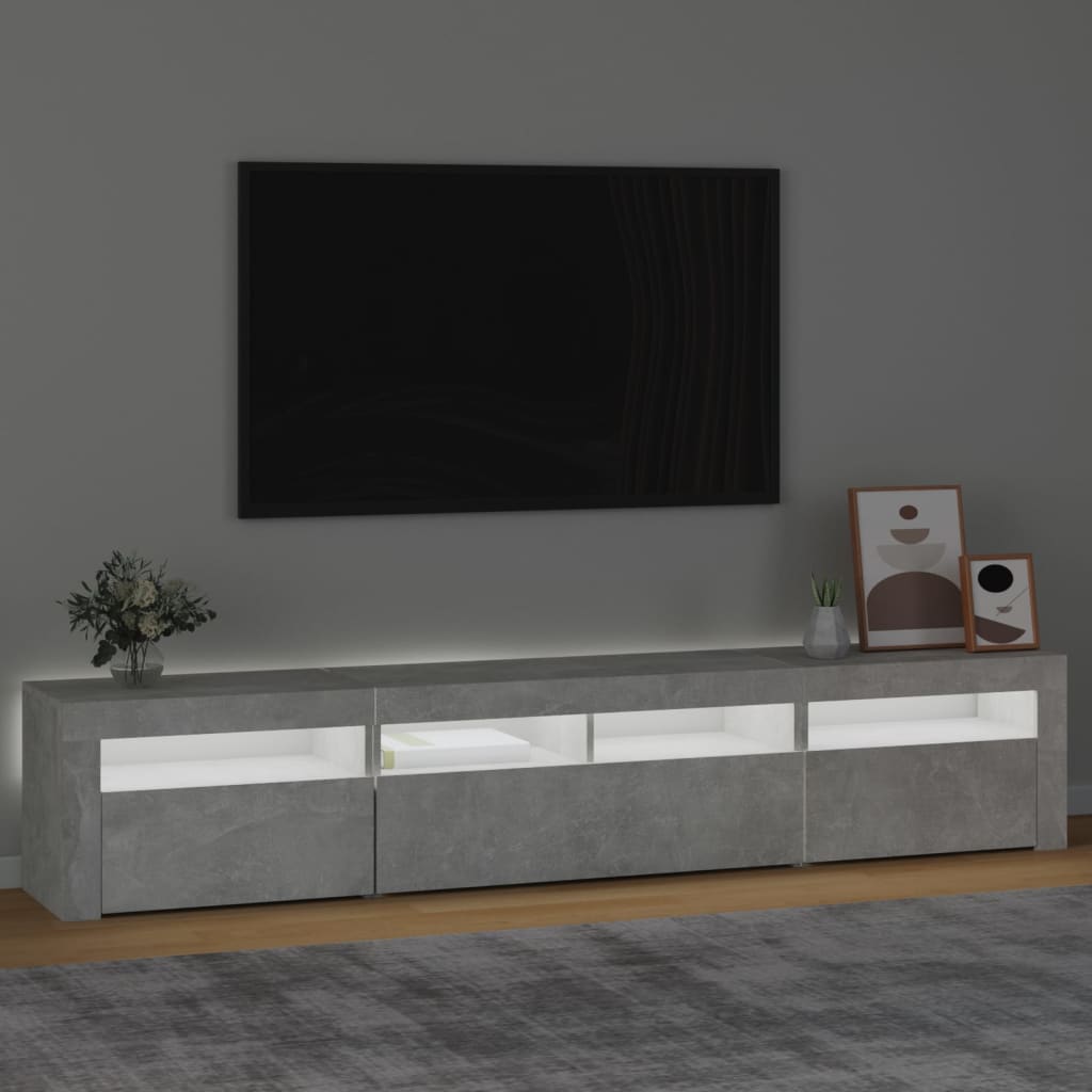 Meuble TV avec lumières LED Gris béton 210x35x40 cm - XIOS