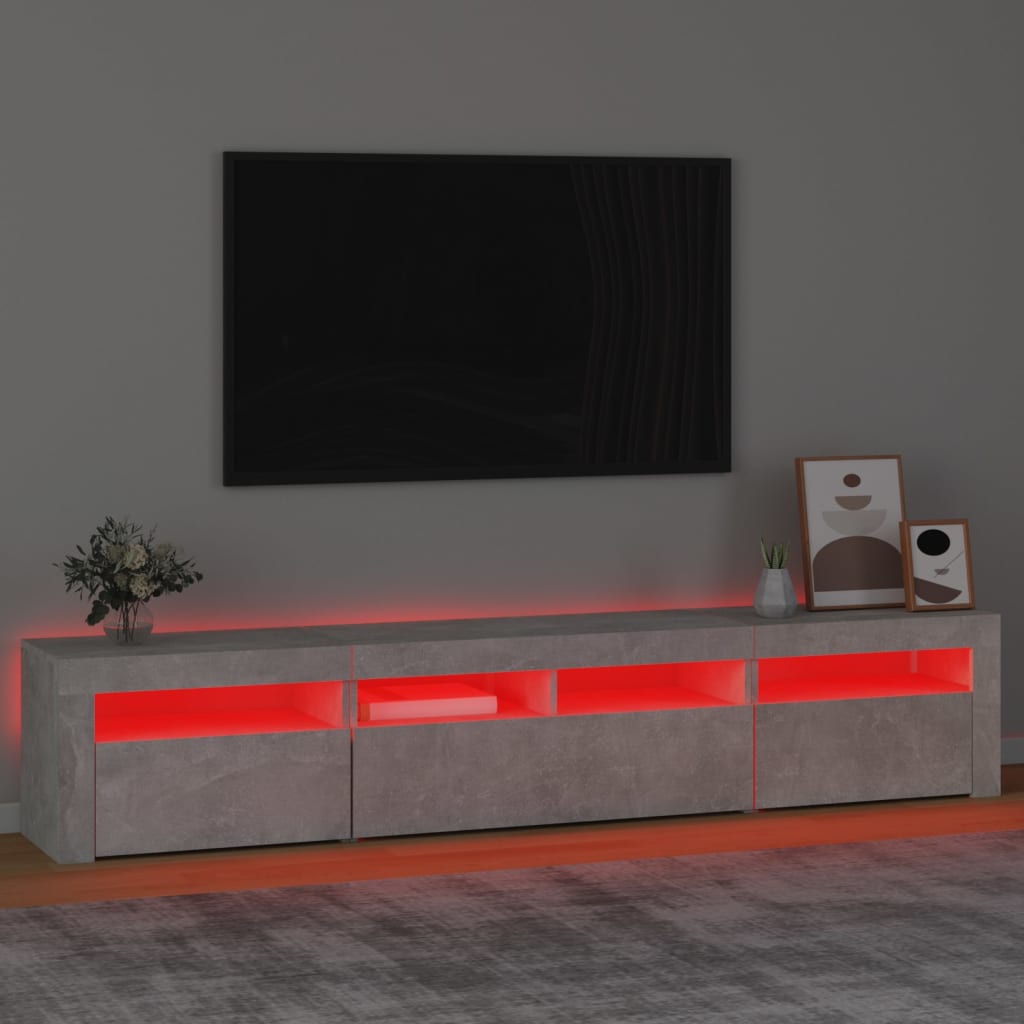 Meuble TV avec lumières LED Gris béton 210x35x40 cm - XIOS