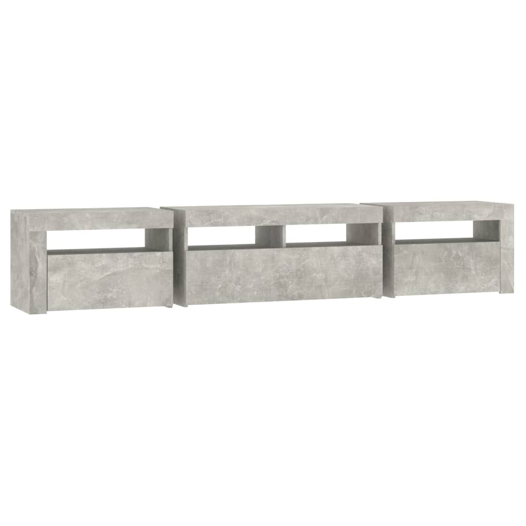 Meuble TV avec lumières LED Gris béton 210x35x40 cm - XIOS