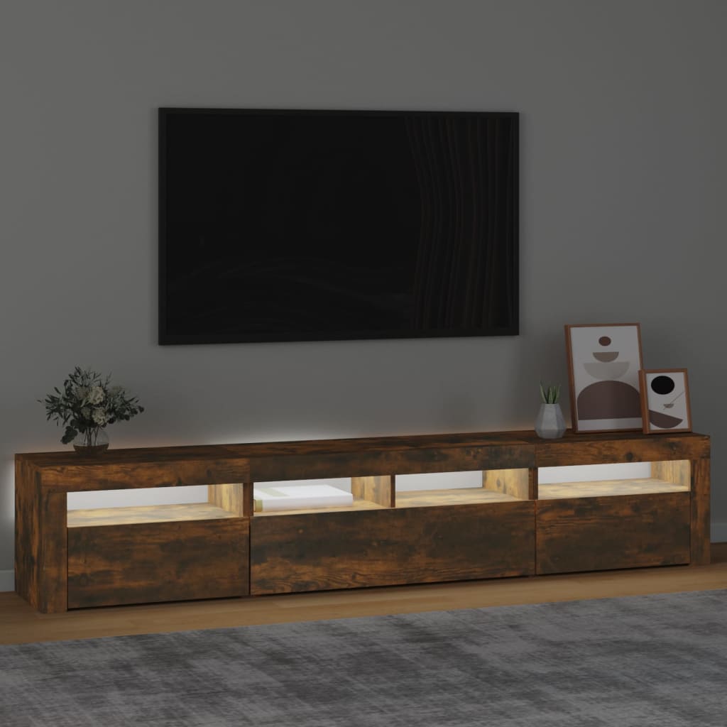 Meuble TV avec lumières LED Chêne fumé 210x35x40 cm - XIOS