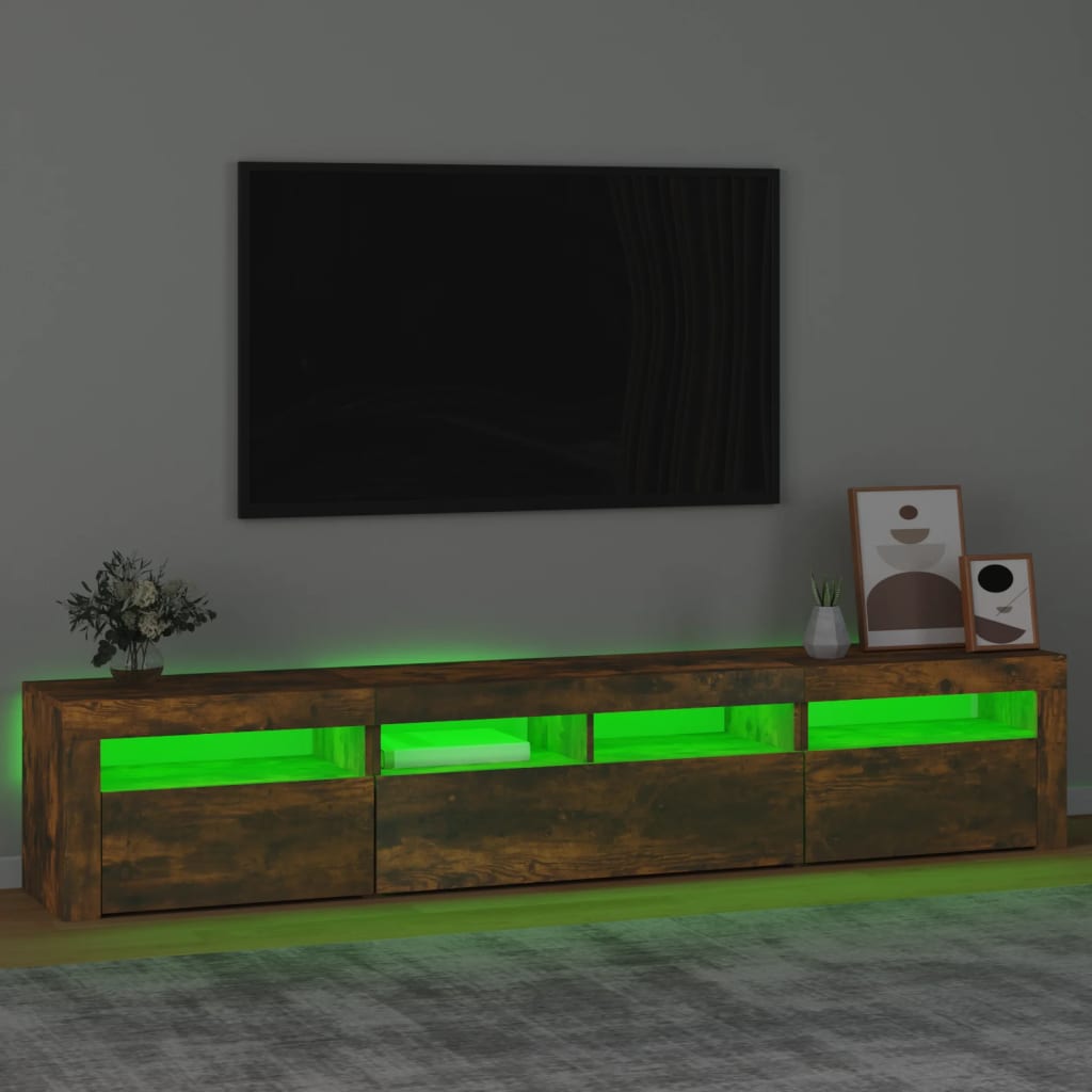 Meuble TV avec lumières LED Chêne fumé 210x35x40 cm - XIOS