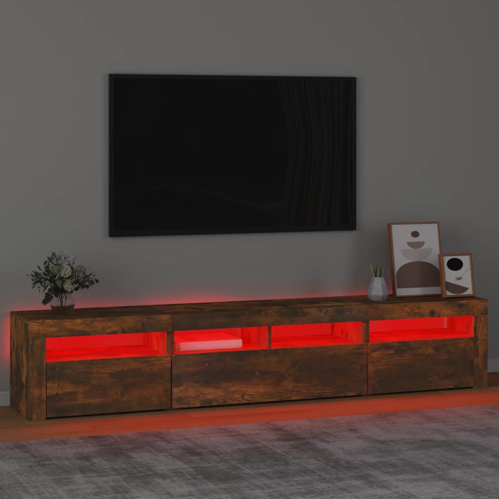 Meuble TV avec lumières LED Chêne fumé 210x35x40 cm - XIOS