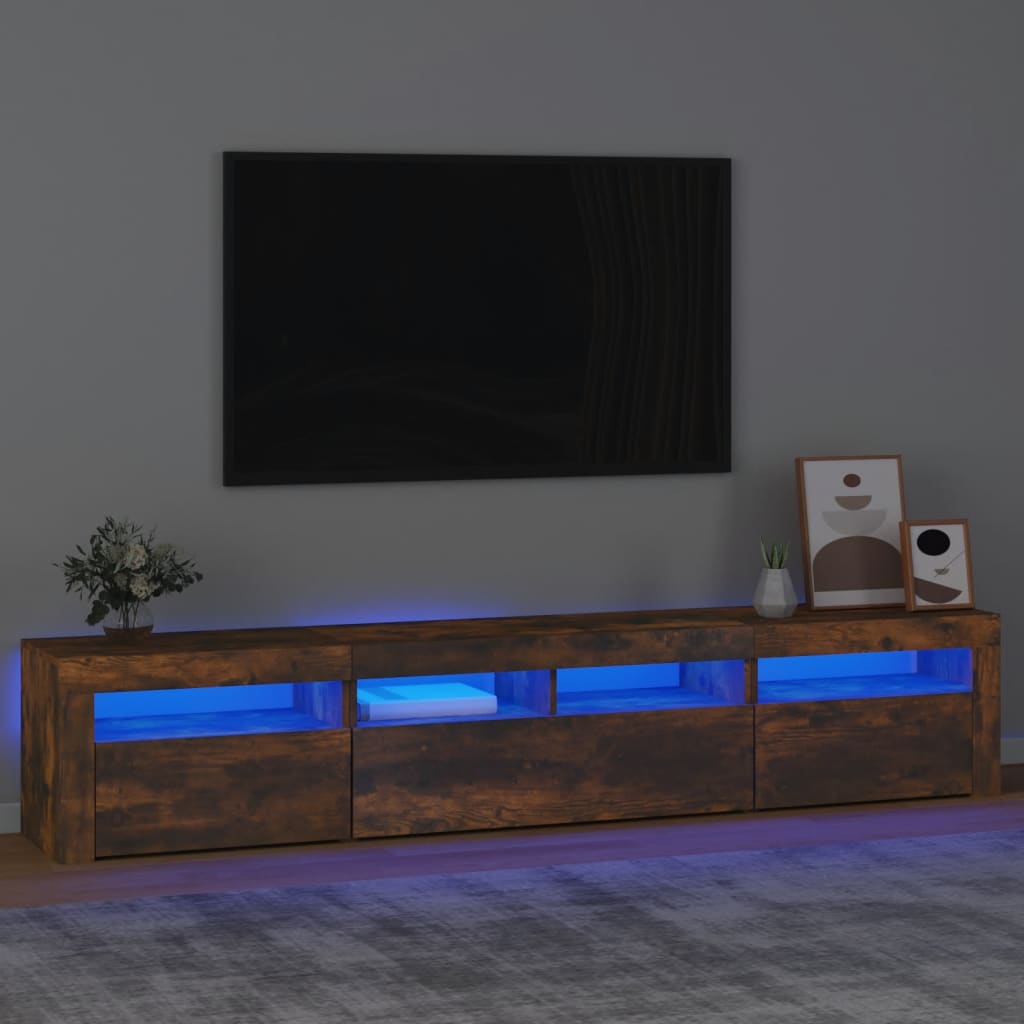 Meuble TV avec lumières LED Chêne fumé 210x35x40 cm - XIOS