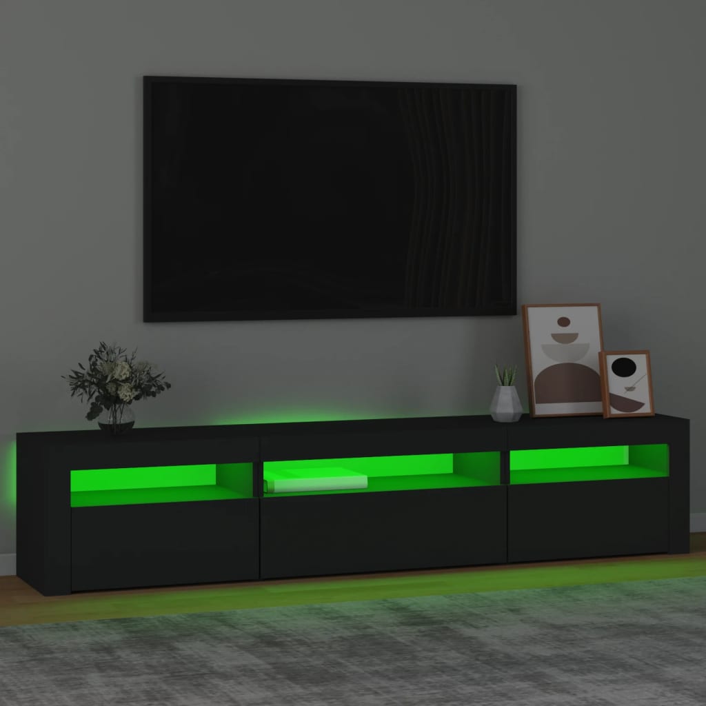 Meuble TV avec lumières LED Noir 195x35x40 cm - XIOS