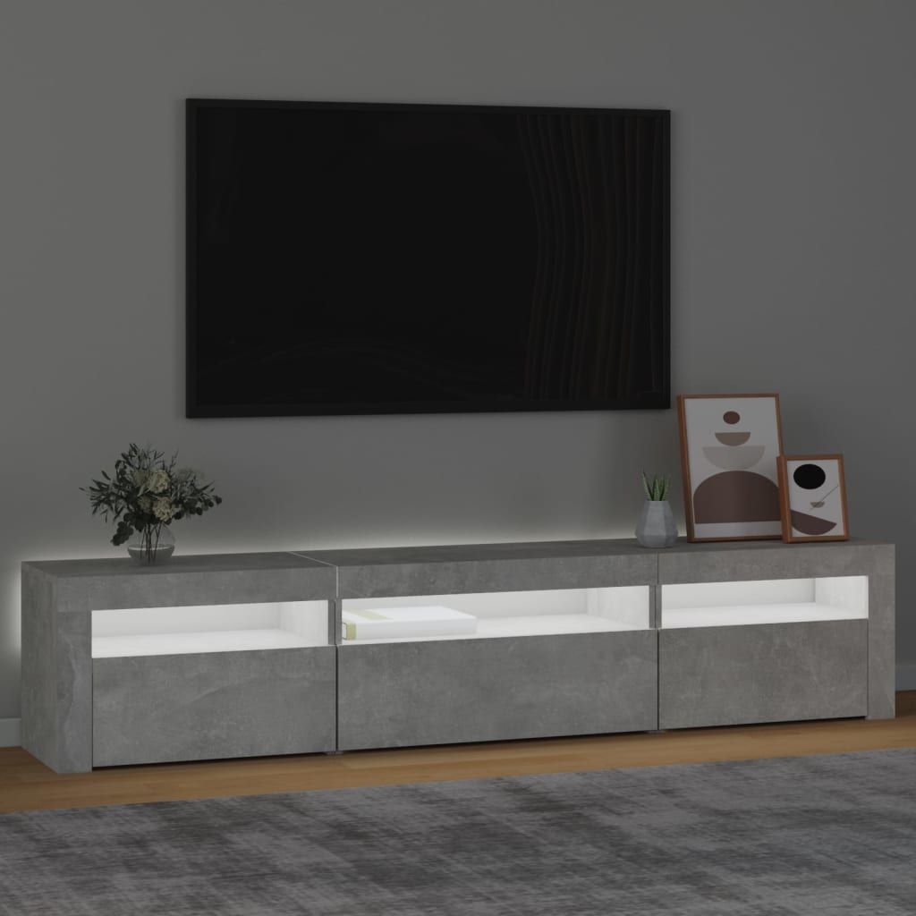 Meuble TV avec lumières LED Gris béton 195x35x40 cm - XIOS