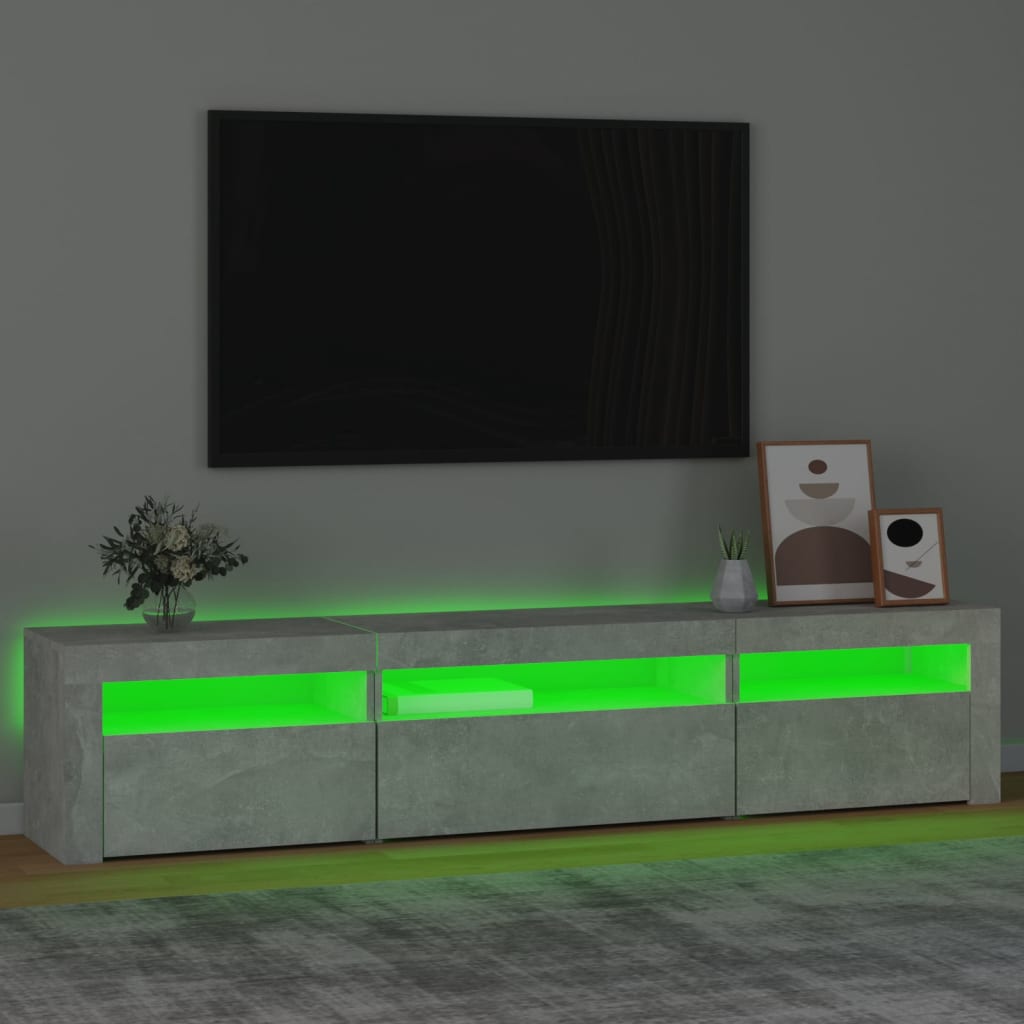 Meuble TV avec lumières LED Gris béton 195x35x40 cm - XIOS