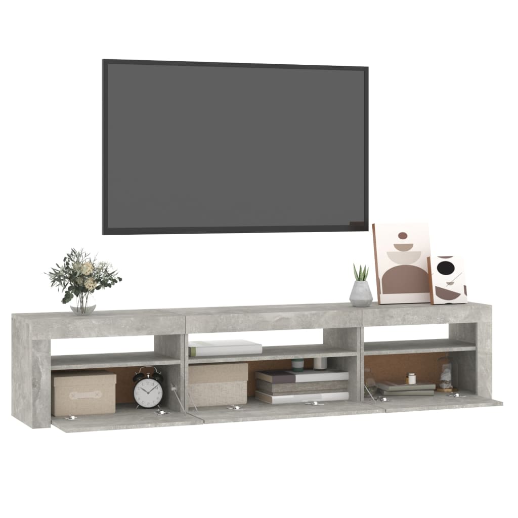Meuble TV avec lumières LED Gris béton 195x35x40 cm - XIOS