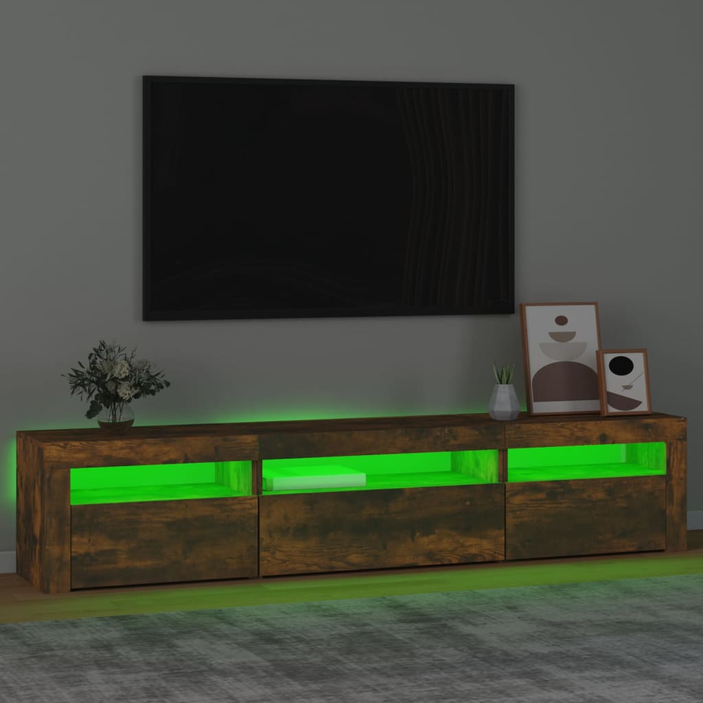 Meuble TV avec lumières LED Chêne fumé 195x35x40 cm - XIOS