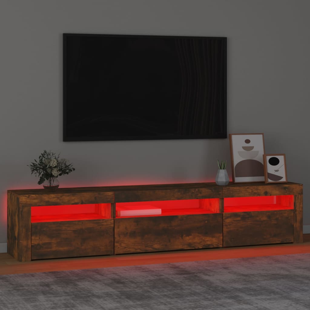 Meuble TV avec lumières LED Chêne fumé 195x35x40 cm - XIOS