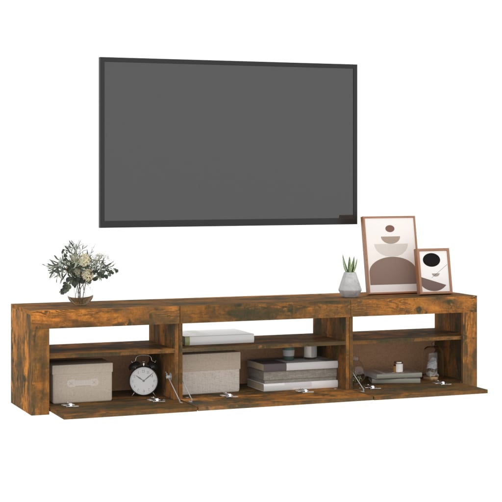 Meuble TV avec lumières LED Chêne fumé 195x35x40 cm - XIOS