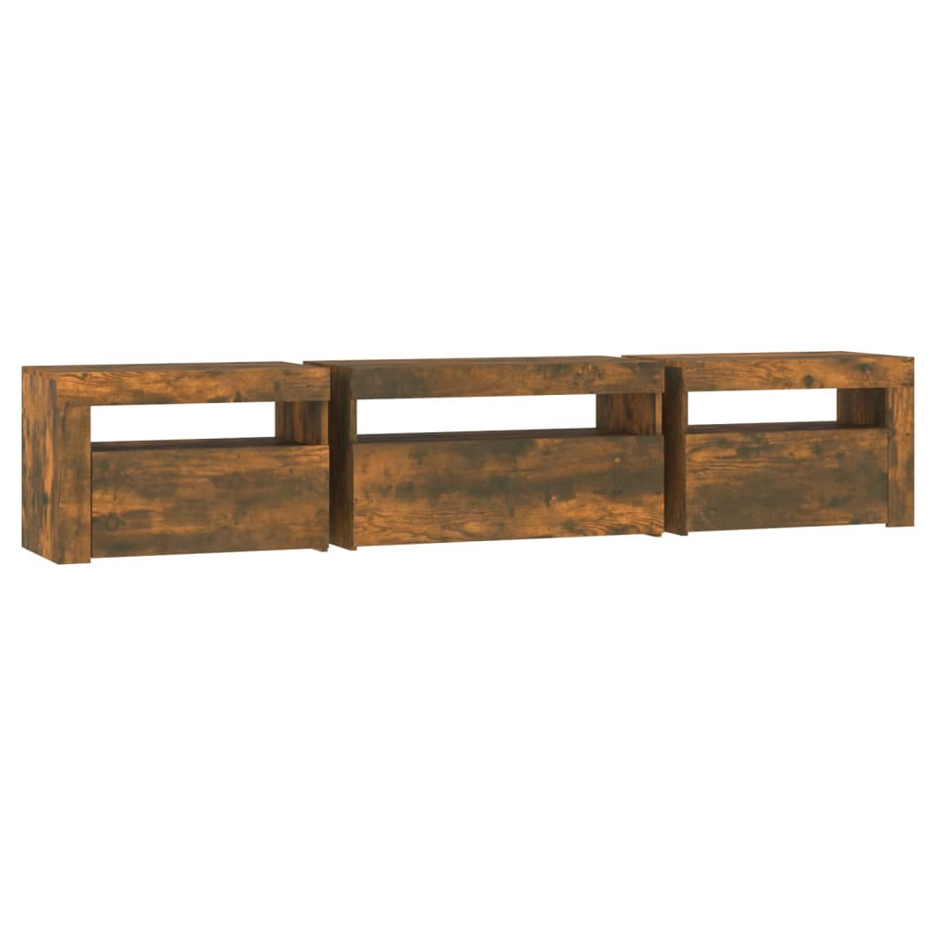 Meuble TV avec lumières LED Chêne fumé 195x35x40 cm - XIOS