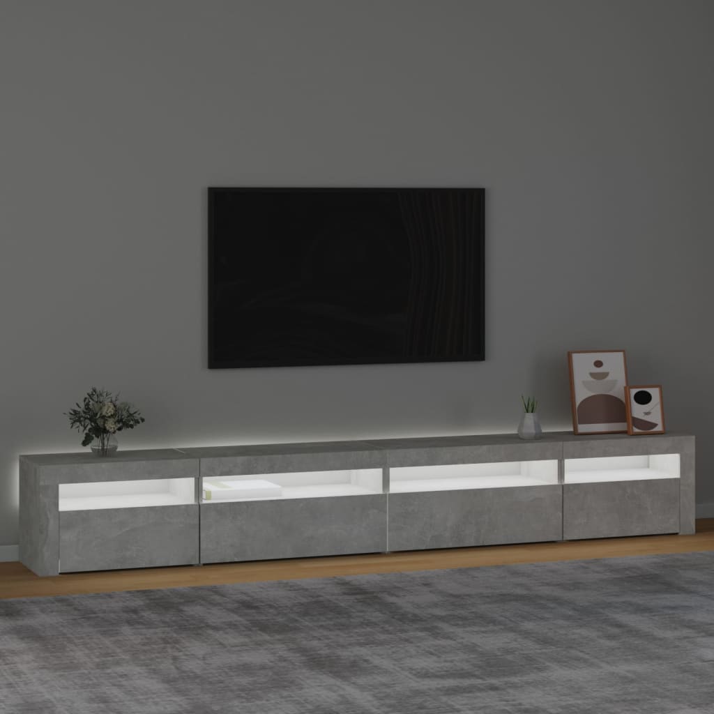 Meuble TV avec lumières LED Gris béton 270x35x40 cm - XIOS