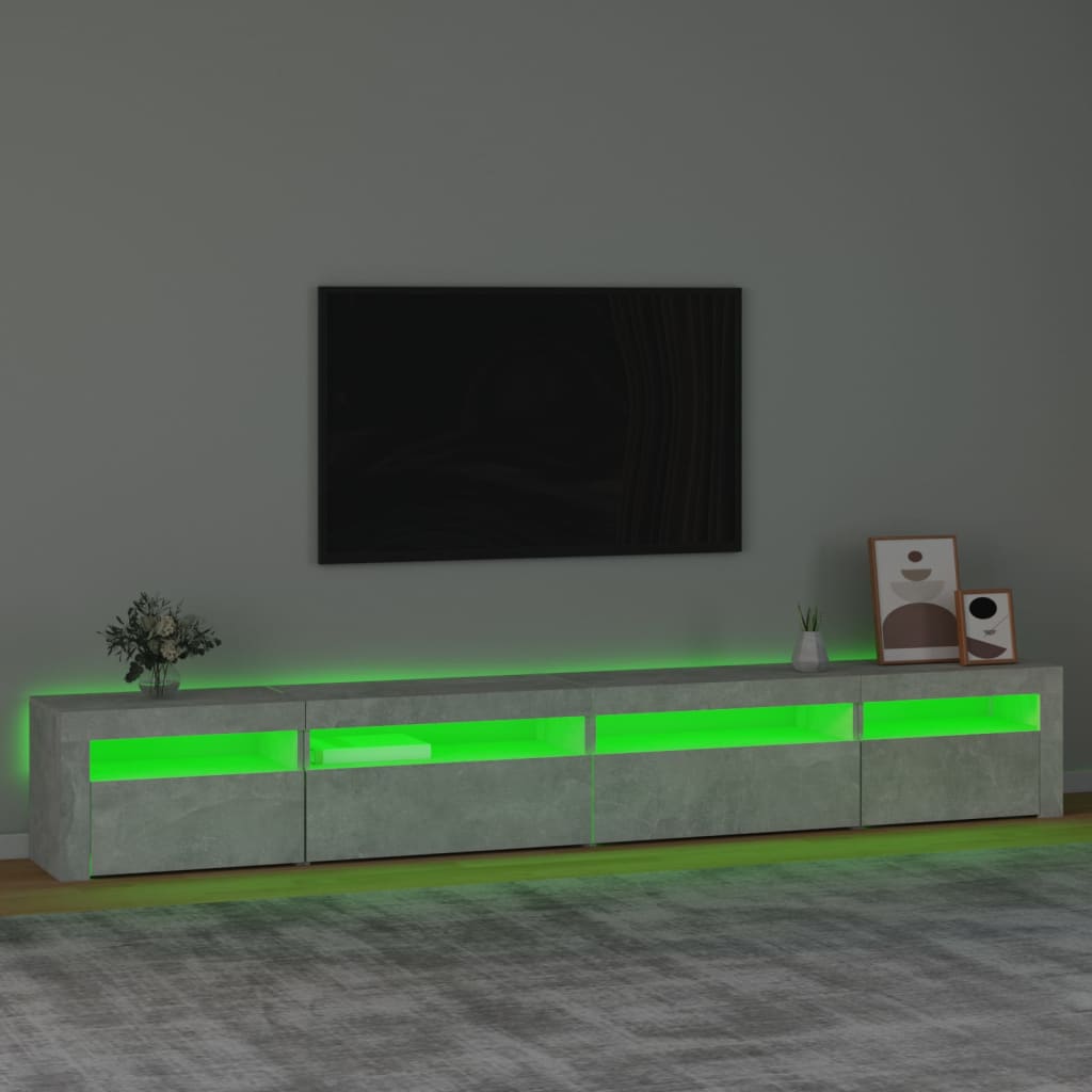 Meuble TV avec lumières LED Gris béton 270x35x40 cm - XIOS