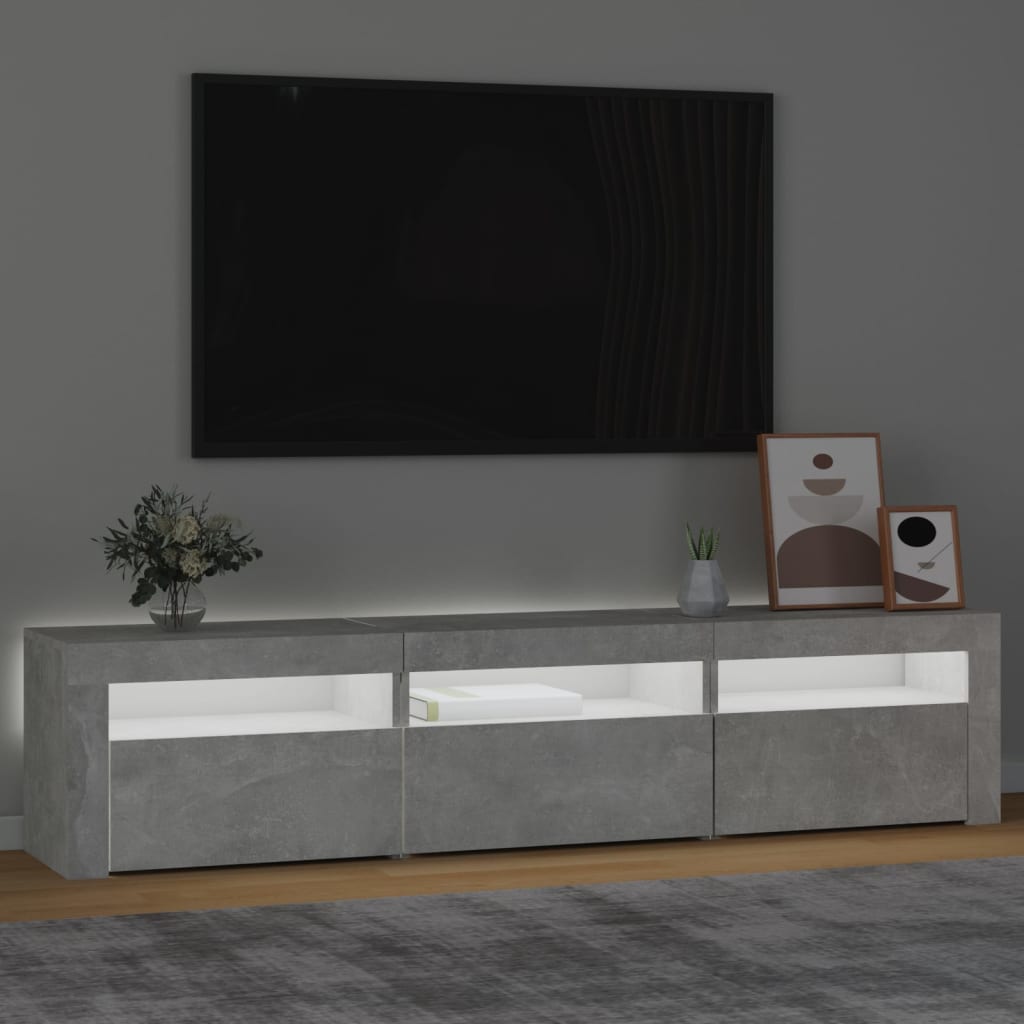 Meuble TV avec lumières LED Gris béton 180x35x40 cm - XIOS
