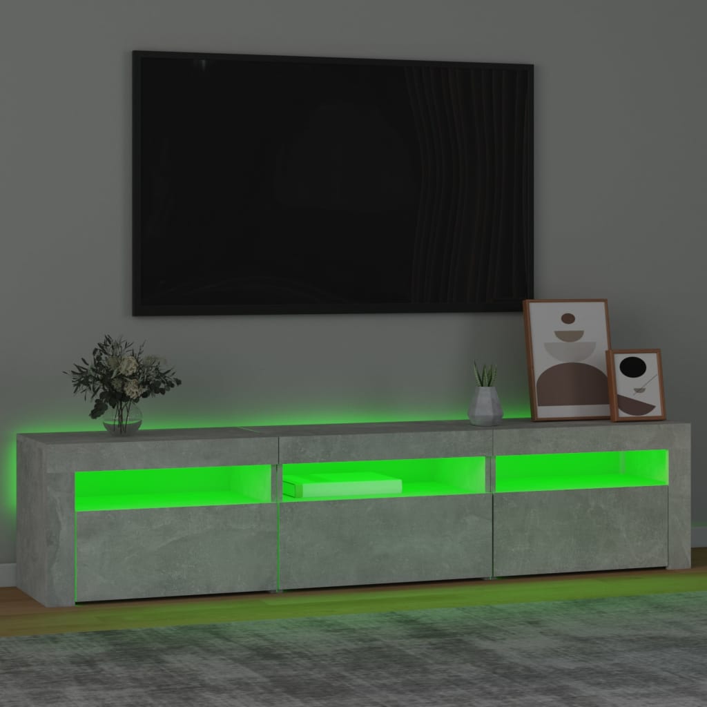 Meuble TV avec lumières LED Gris béton 180x35x40 cm - XIOS