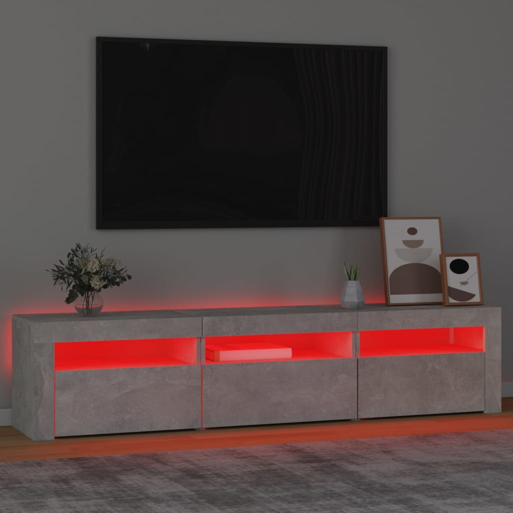 Meuble TV avec lumières LED Gris béton 180x35x40 cm - XIOS