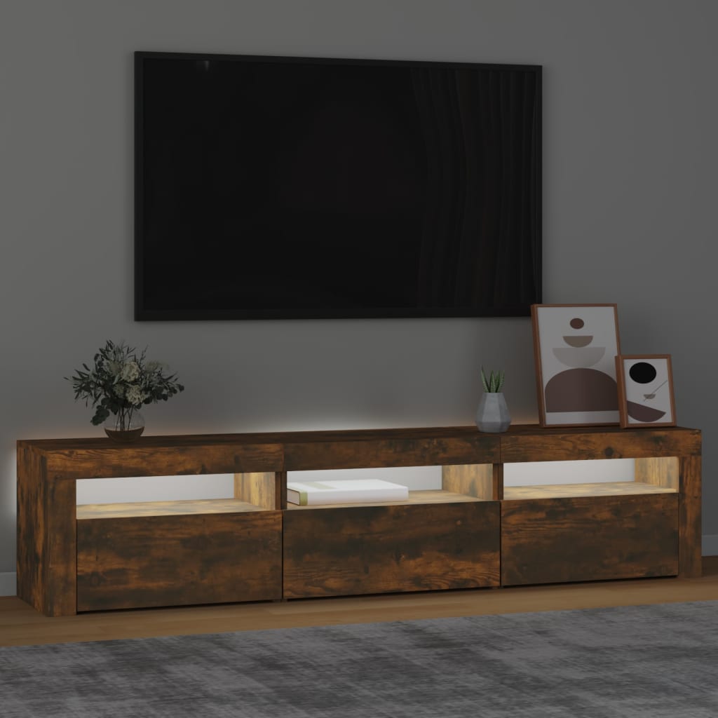 Meuble TV avec lumières LED Chêne fumé 180x35x40 cm - XIOS