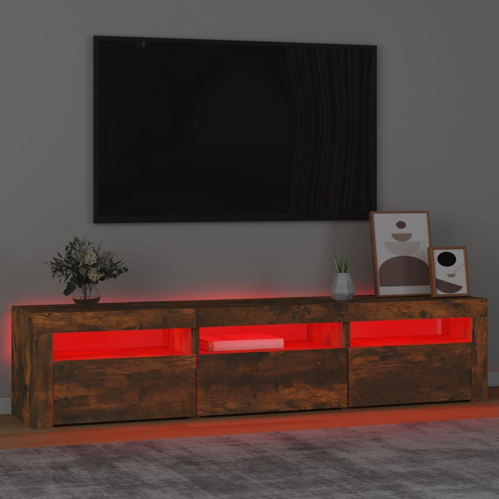 Meuble TV avec lumières LED Chêne fumé 180x35x40 cm - XIOS