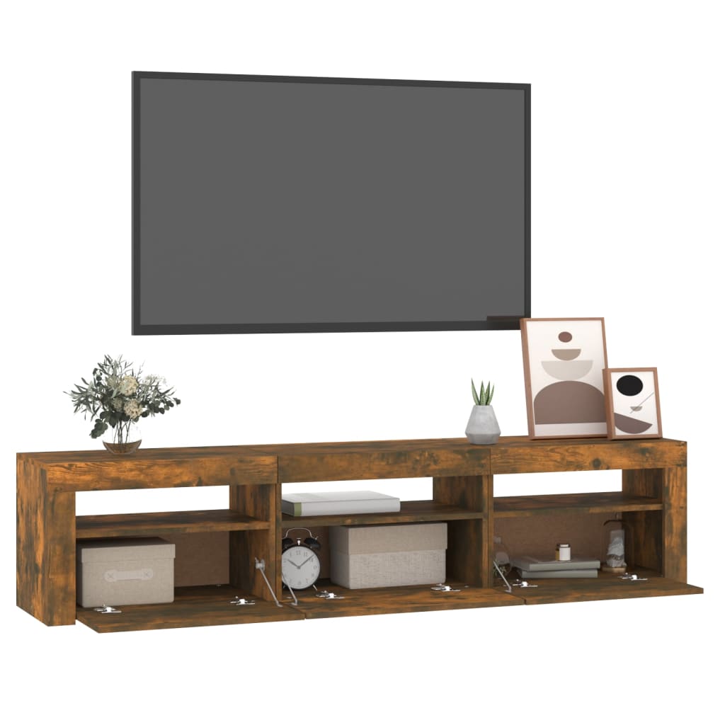 Meuble TV avec lumières LED Chêne fumé 180x35x40 cm - XIOS