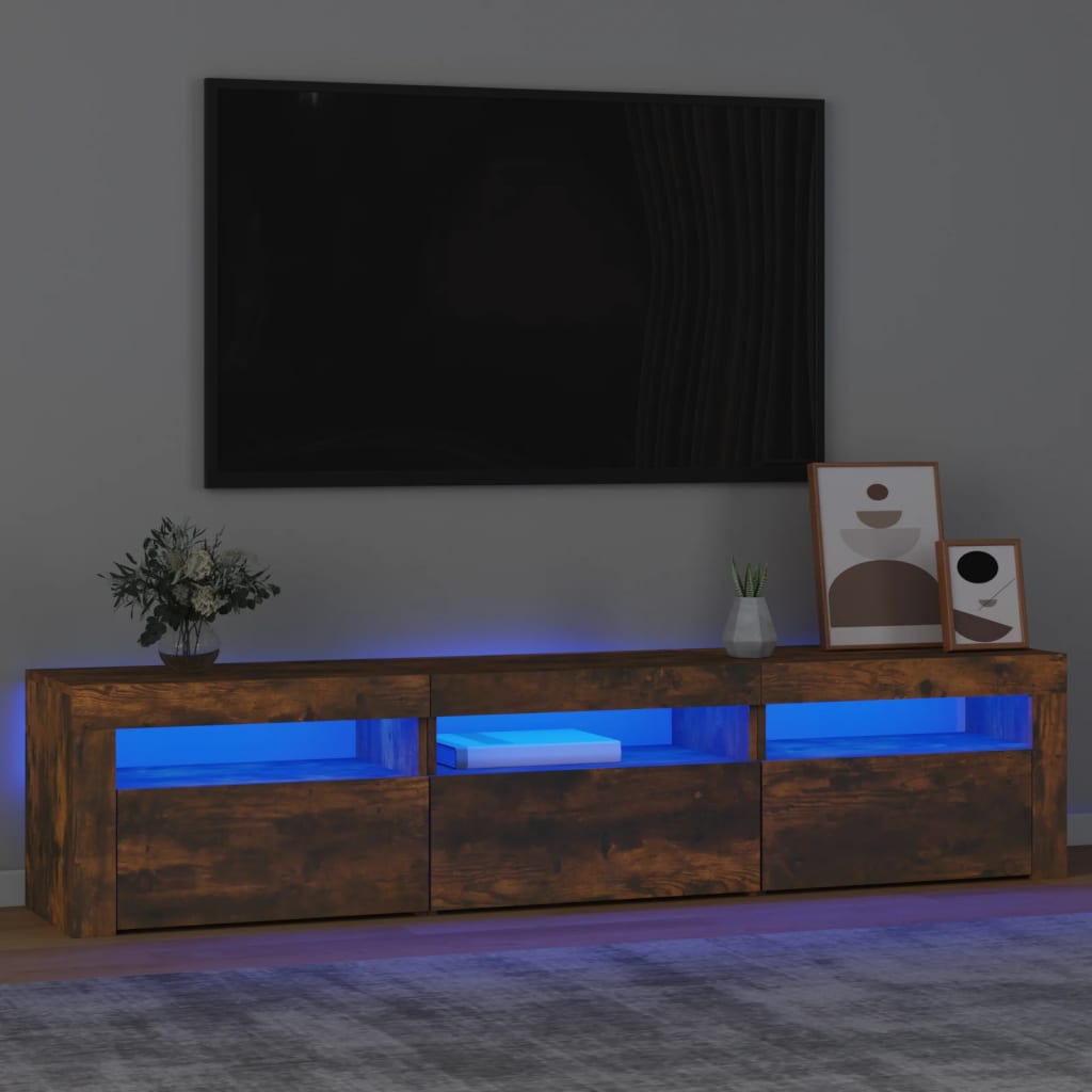 Meuble TV avec lumières LED Chêne fumé 180x35x40 cm - XIOS