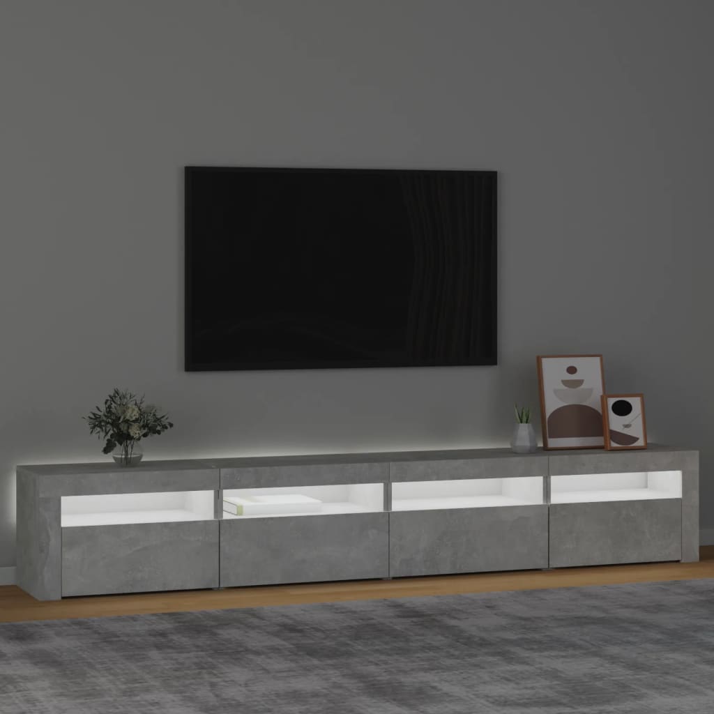 Meuble TV avec lumières LED Gris béton 240x35x40 cm - XIOS