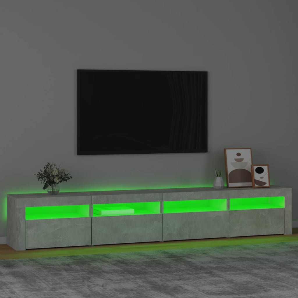 Meuble TV avec lumières LED Gris béton 240x35x40 cm - XIOS