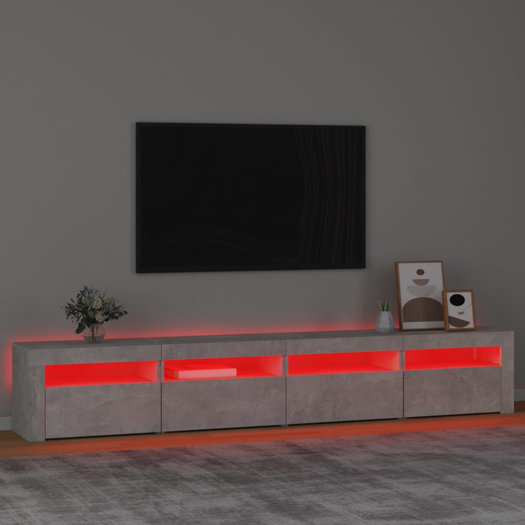 Meuble TV avec lumières LED Gris béton 240x35x40 cm - XIOS
