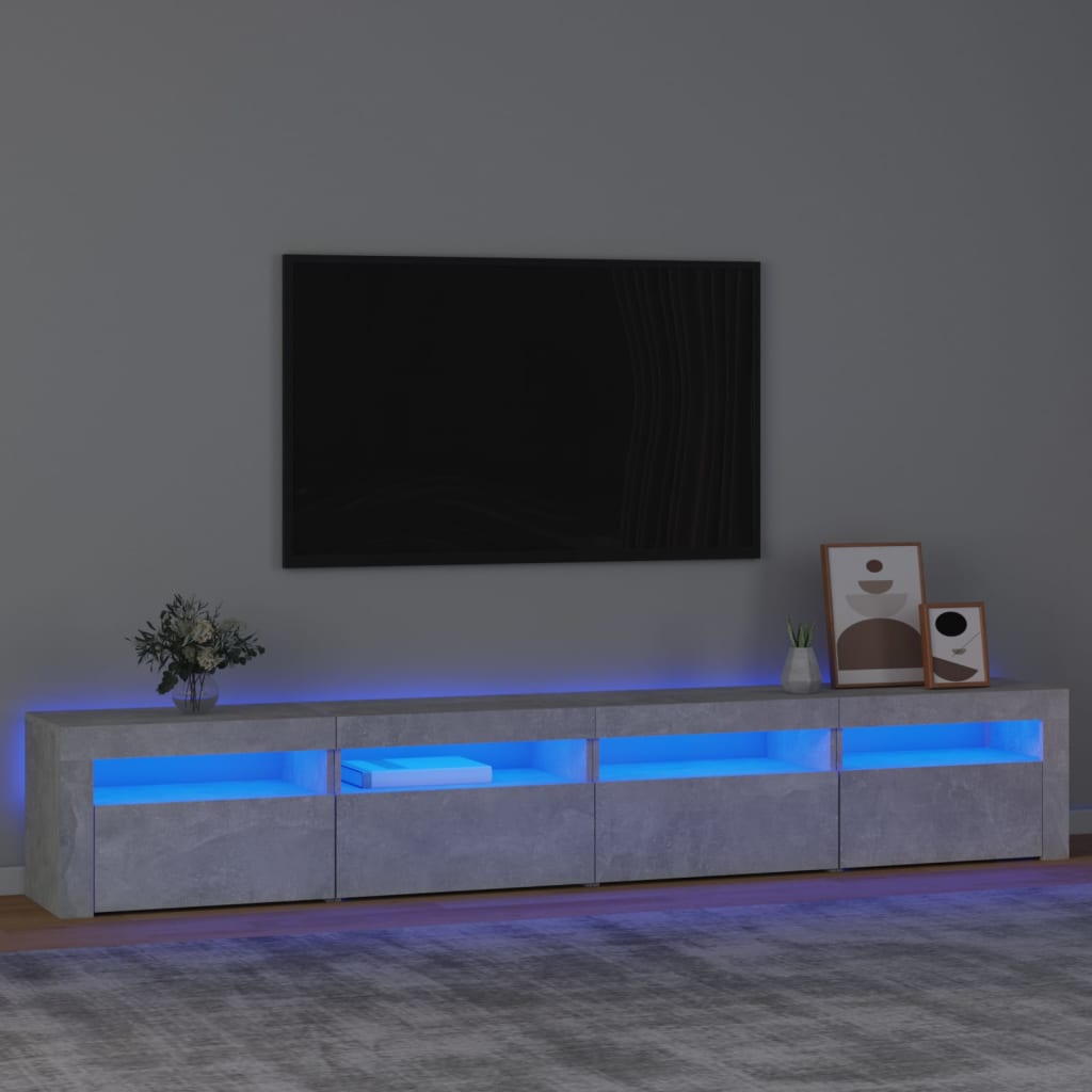 Meuble TV avec lumières LED Gris béton 240x35x40 cm - XIOS