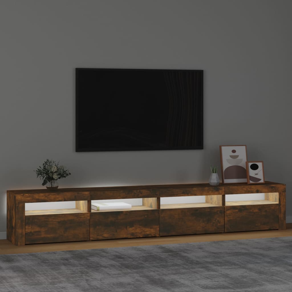 Meuble TV avec lumières LED Chêne fumé 240x35x40 cm - XIOS