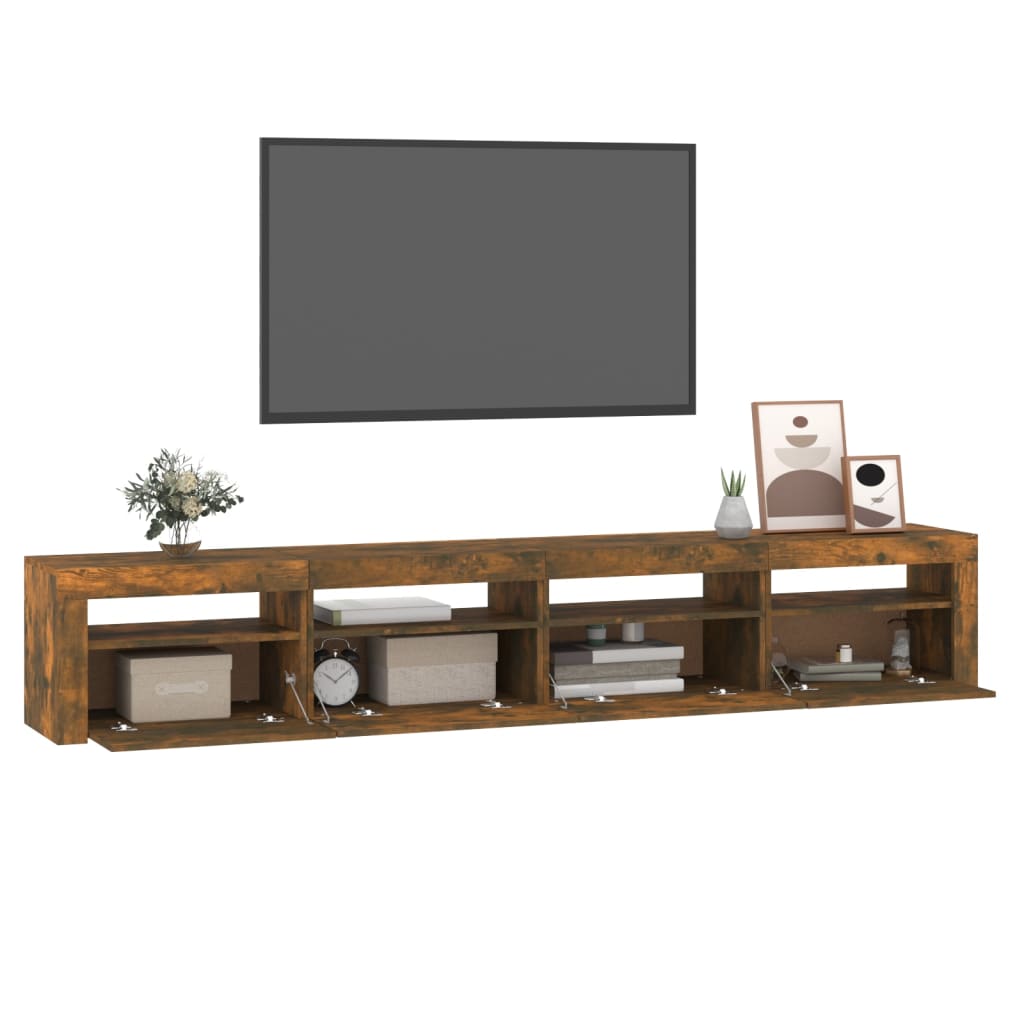 Meuble TV avec lumières LED Chêne fumé 240x35x40 cm - XIOS