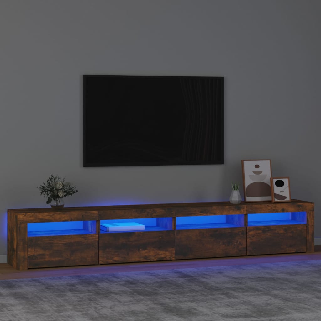 Meuble TV avec lumières LED Chêne fumé 240x35x40 cm - XIOS