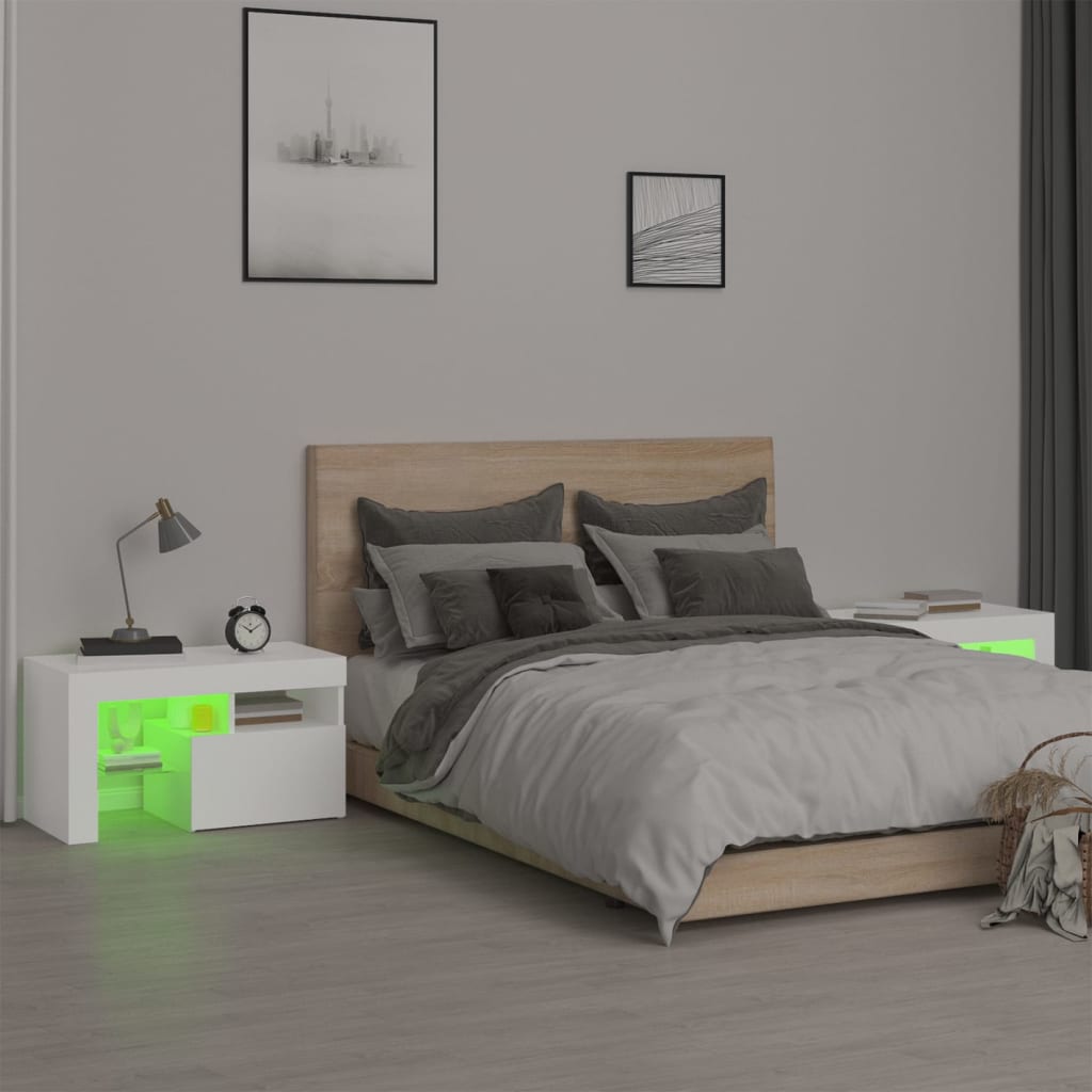 Tables de chevet 2 pcs et lumières LED Blanc 70x36,5x40 cm - XIOS
