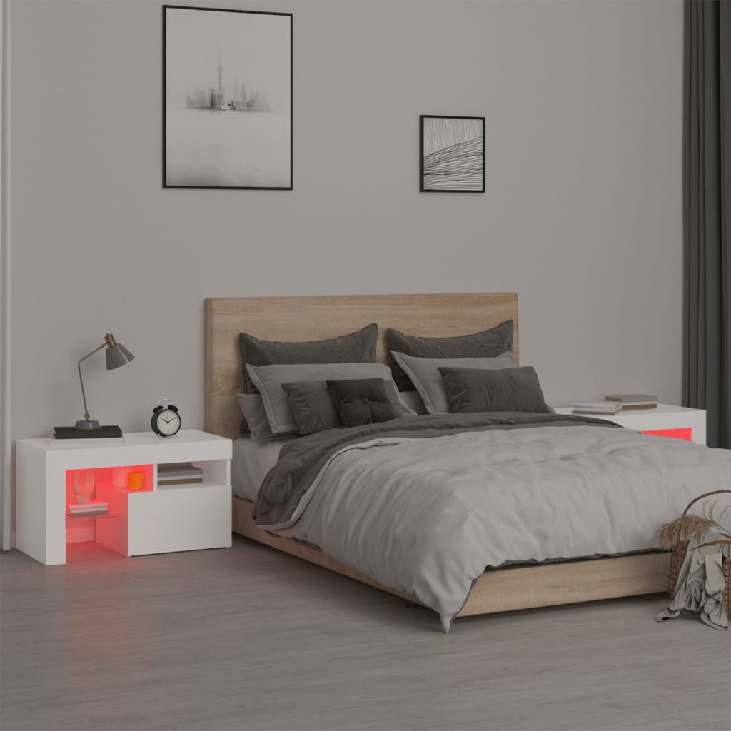 Tables de chevet 2 pcs et lumières LED Blanc 70x36,5x40 cm - XIOS