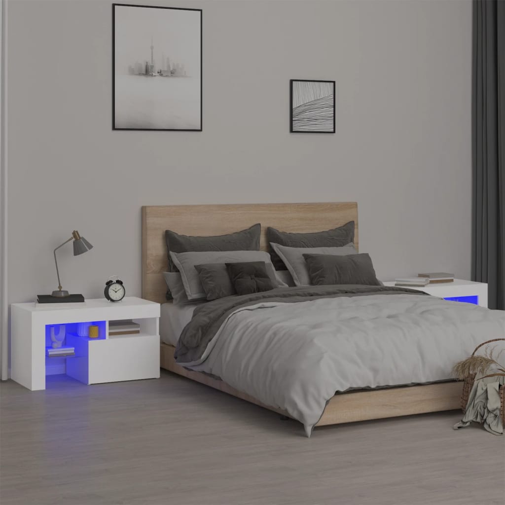 Tables de chevet 2 pcs et lumières LED Blanc 70x36,5x40 cm - XIOS