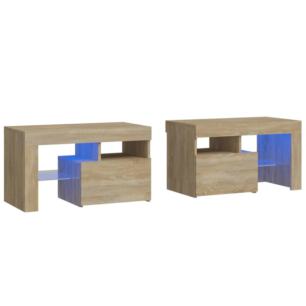 Tables de chevet 2 pcs lumières LED Chêne sonoma 70x36,5x40 cm - XIOS