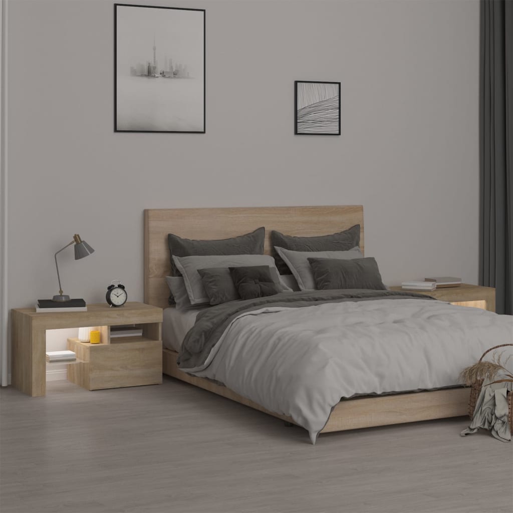 Tables de chevet 2 pcs lumières LED Chêne sonoma 70x36,5x40 cm - XIOS