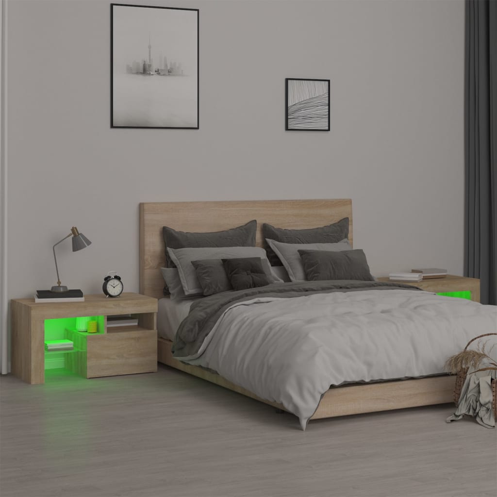 Tables de chevet 2 pcs lumières LED Chêne sonoma 70x36,5x40 cm - XIOS