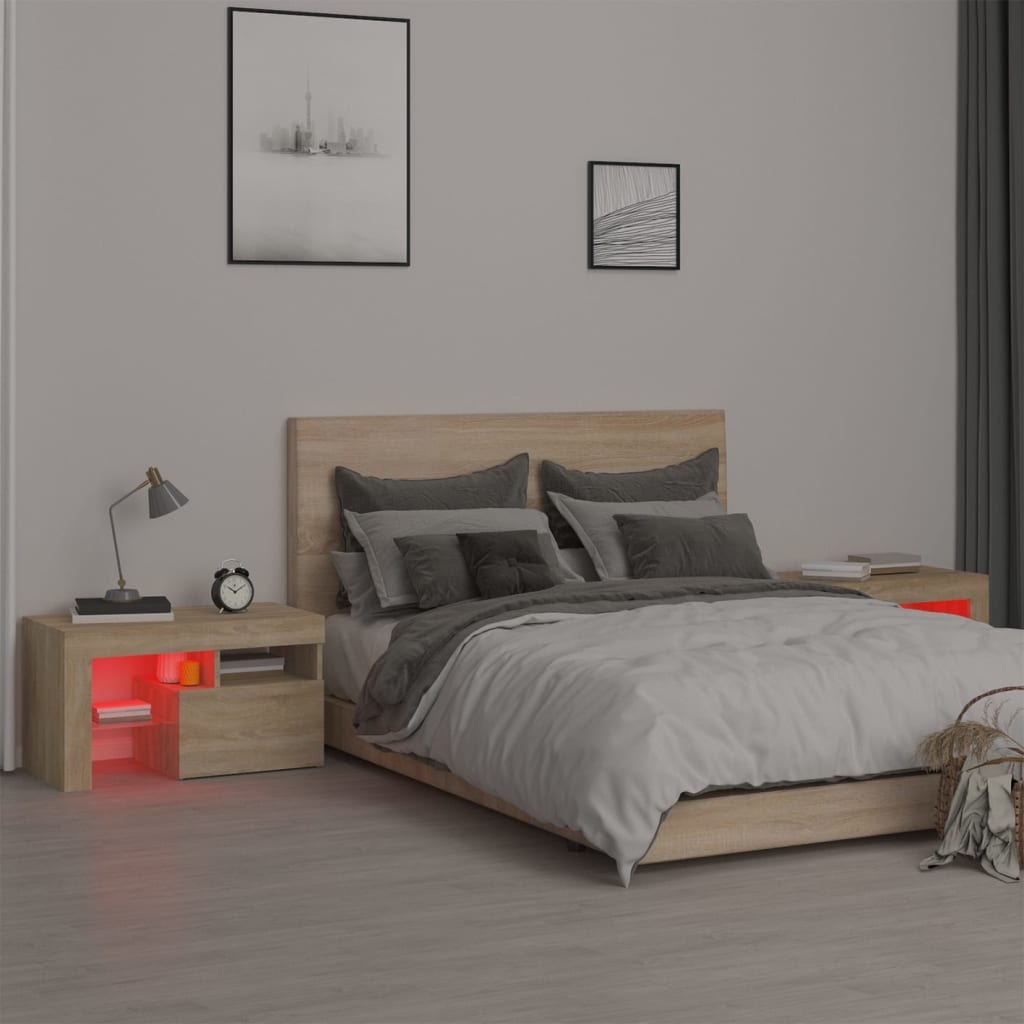 Tables de chevet 2 pcs lumières LED Chêne sonoma 70x36,5x40 cm - XIOS